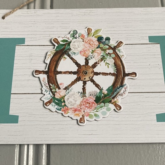 NWT- Horizontal HOME- Nautical Decoration Sign w/ Floral Ships Helm - Picture 5 of 14